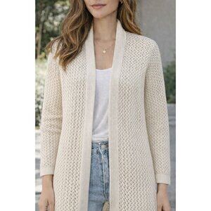 Marla Wynne Layers Womens XS Sweater Open-Knit Long Cream Waterfall Cardigan